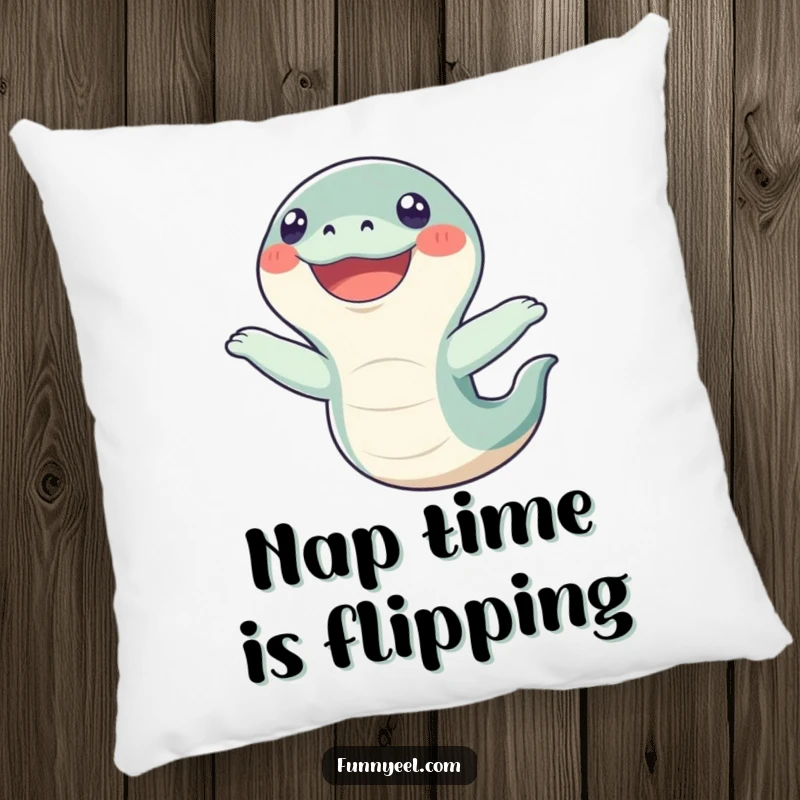 Funny Kawaii Eel Pillow: Adorable eel in a funny flip pose, its wide happy grin bringing a dose of cheerful humor to any space.