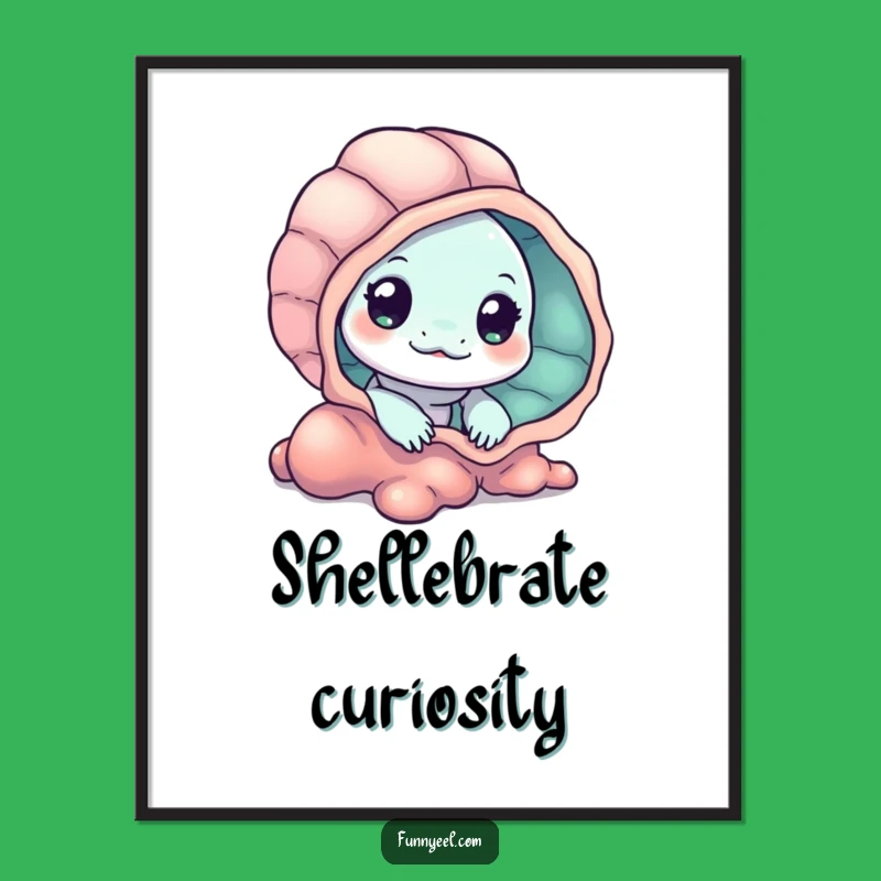 Mysterious Kawaii Eel Seashell Digital Art: Printable Decor and Funny Gift for Curious Spaces