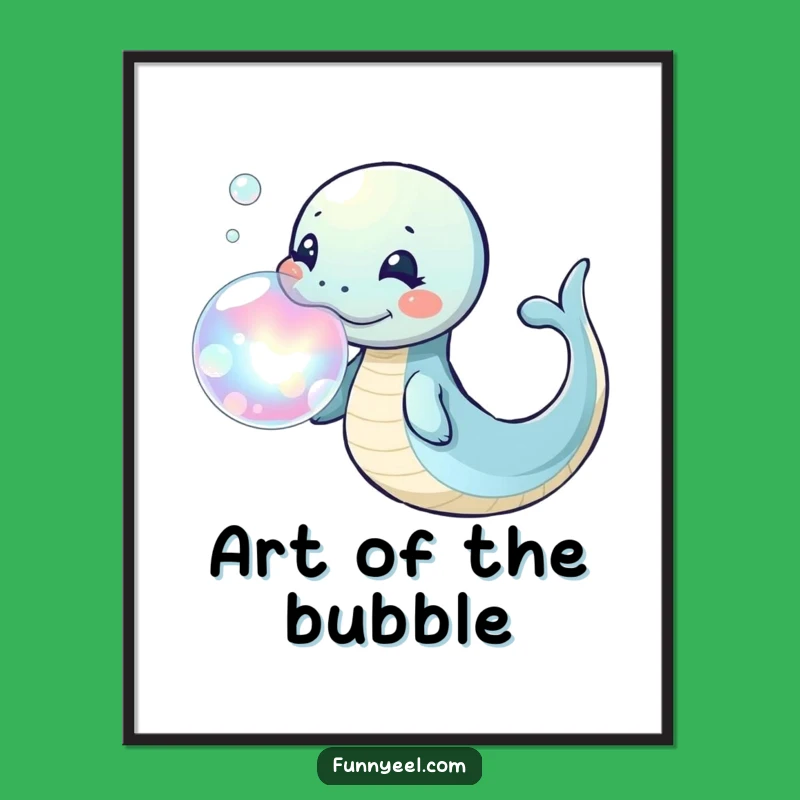 Whimsical Kawaii Eel Bubble Ring Digital Art: Printable Decor and Funny Gift for Playful Spaces
