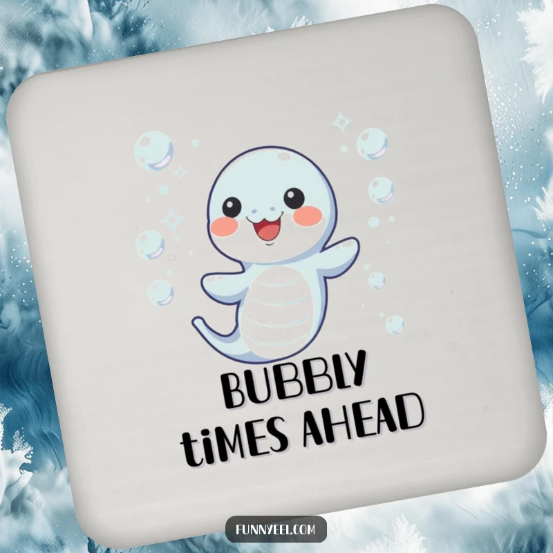 Funny Kawaii Eel Coasters set depicting a joyful eel wiggling through sparkling underwater bubbles, adding ocean charm to any table.