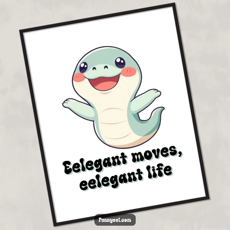 Funny Free Printable Wall Art: A wide-grinned kawaii eel captured mid-comical flip, bringing joy to any room.
