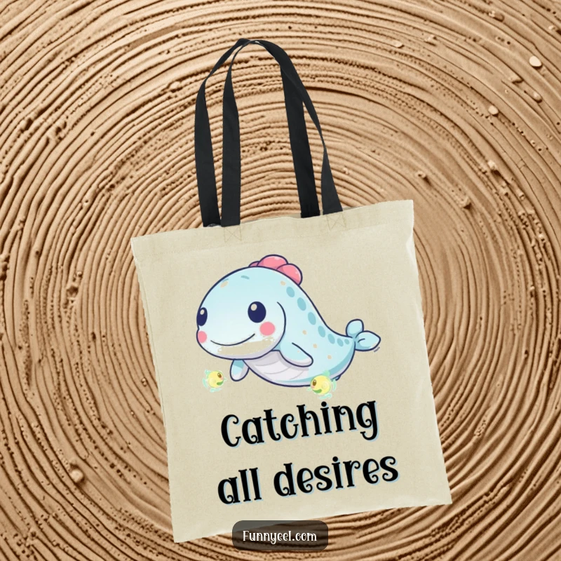 Funny Kawaii Eel Tote Bag: A lively eel chases luminous plankton with energetic swirls, perfect for carrying your essentials with a smile.